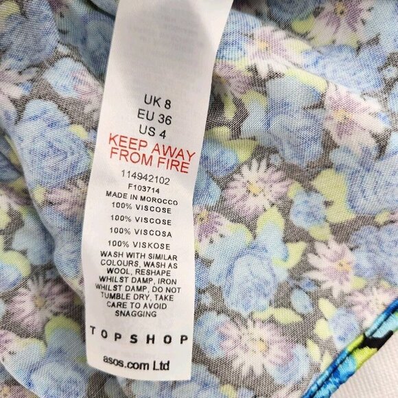 TOPSHOP WOMENS SIZE 4 FLORAL SATIN PELUM TOP IN MID BLUE - Picture 6 of 6